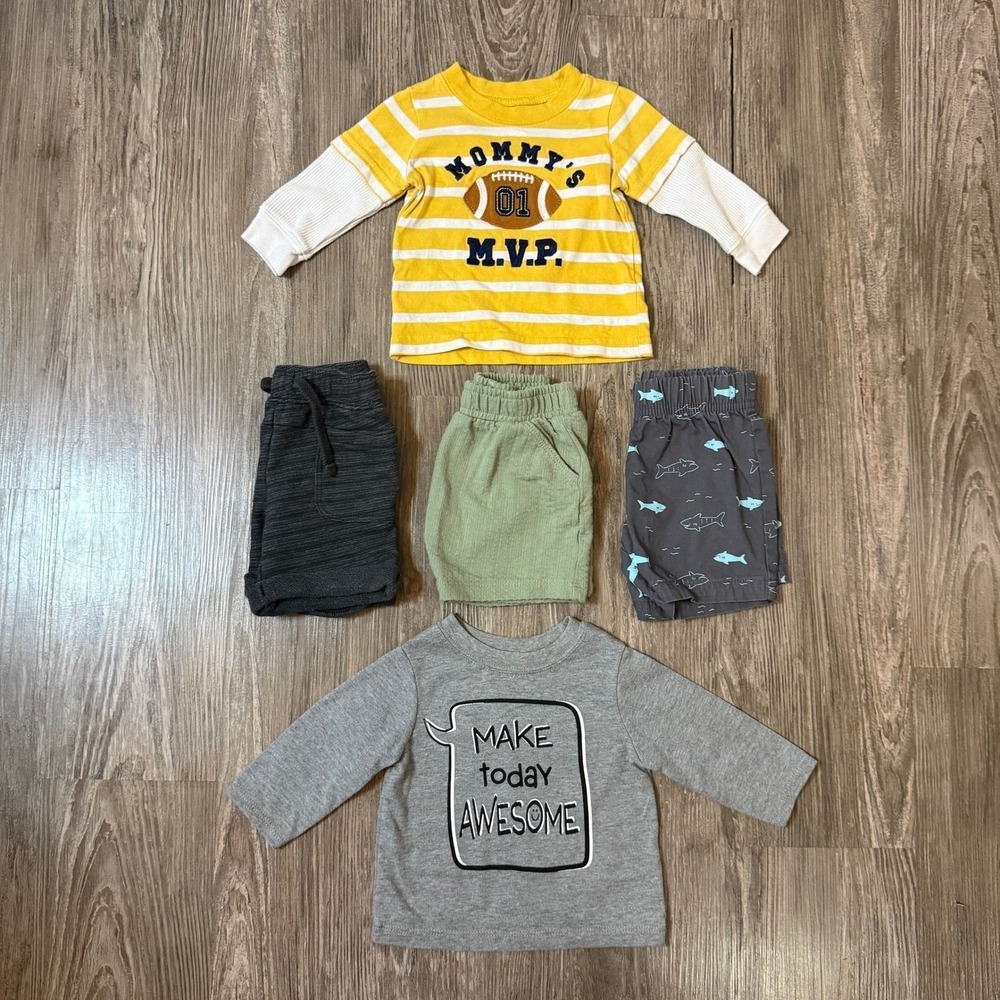 Baby Boy 0-6 Month 5pc Bundle Carters Old Navy Shorts Long Sleeve Shirts